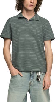 Lucky Brand Johnny Collar Stripe Cotton Blend Polo