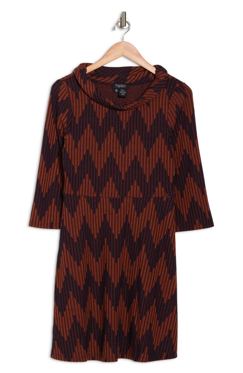 PAPILLON Quarter Sleeve Chevron Striped Sweater Dress, Alternate, color, 