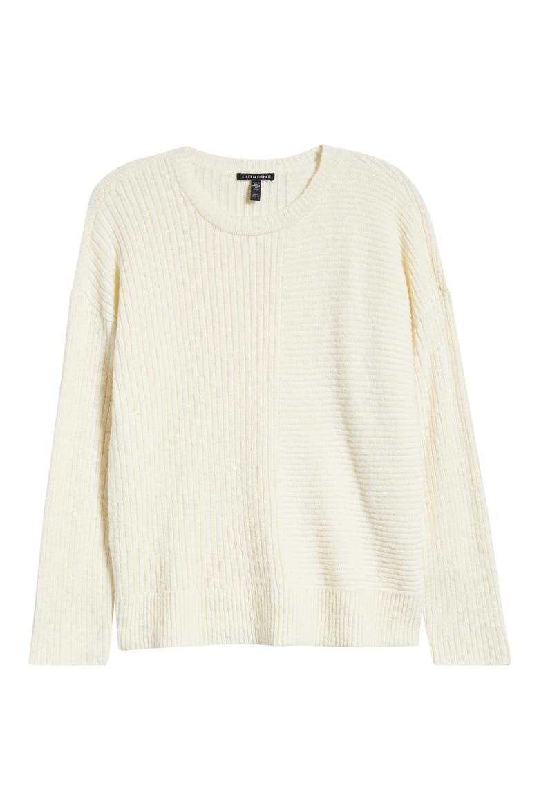 Crewneck Rib Organic Cotton Blend Sweater, Alternate, color, ECRU