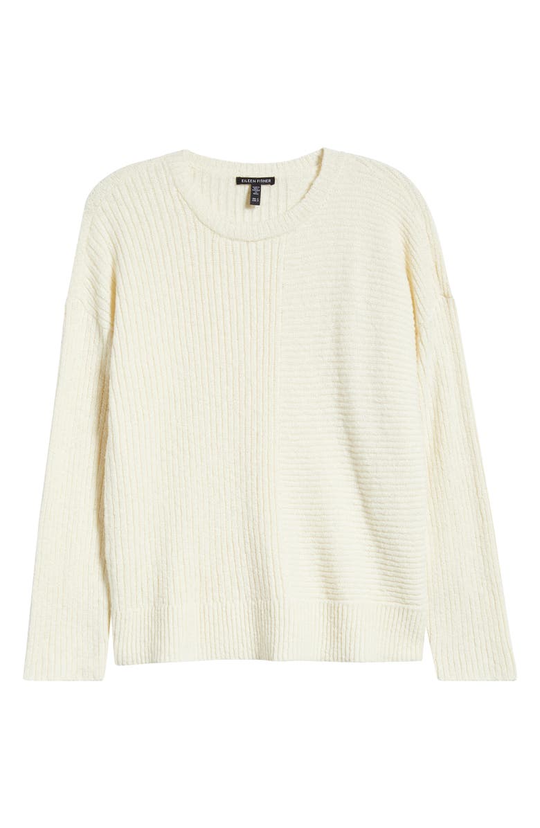 Eileen Fisher Crewneck Rib Organic Cotton Blend Sweater, Alternate, color, Ecru