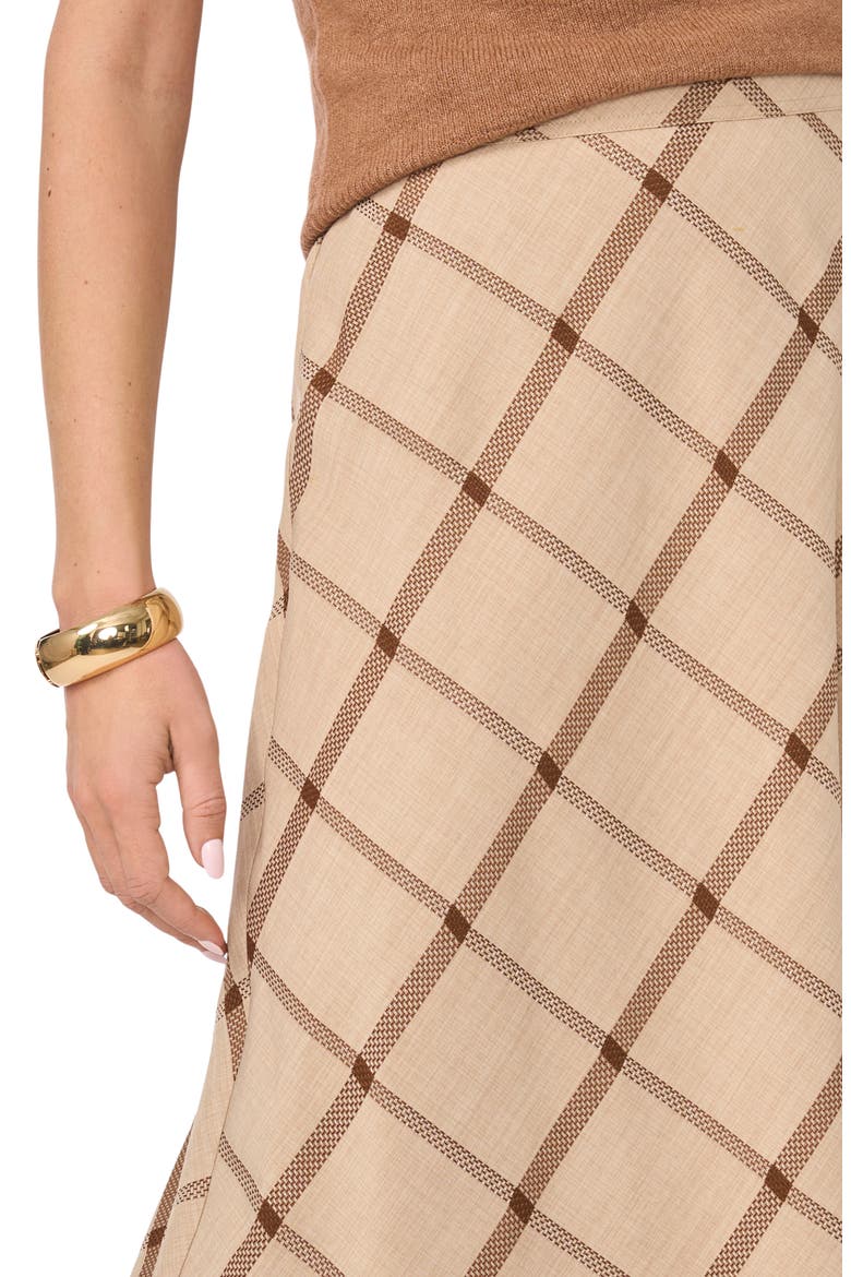 Windowpane Plaid Bias Cut Maxi Skirt, Alternate, color, FALL CAMEL