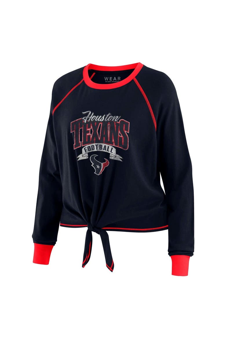 Women's WEAR by Erin Andrews Navy/Red Houston Texans Tie-Front Long Sleeve Top, Alternate, color, Navy