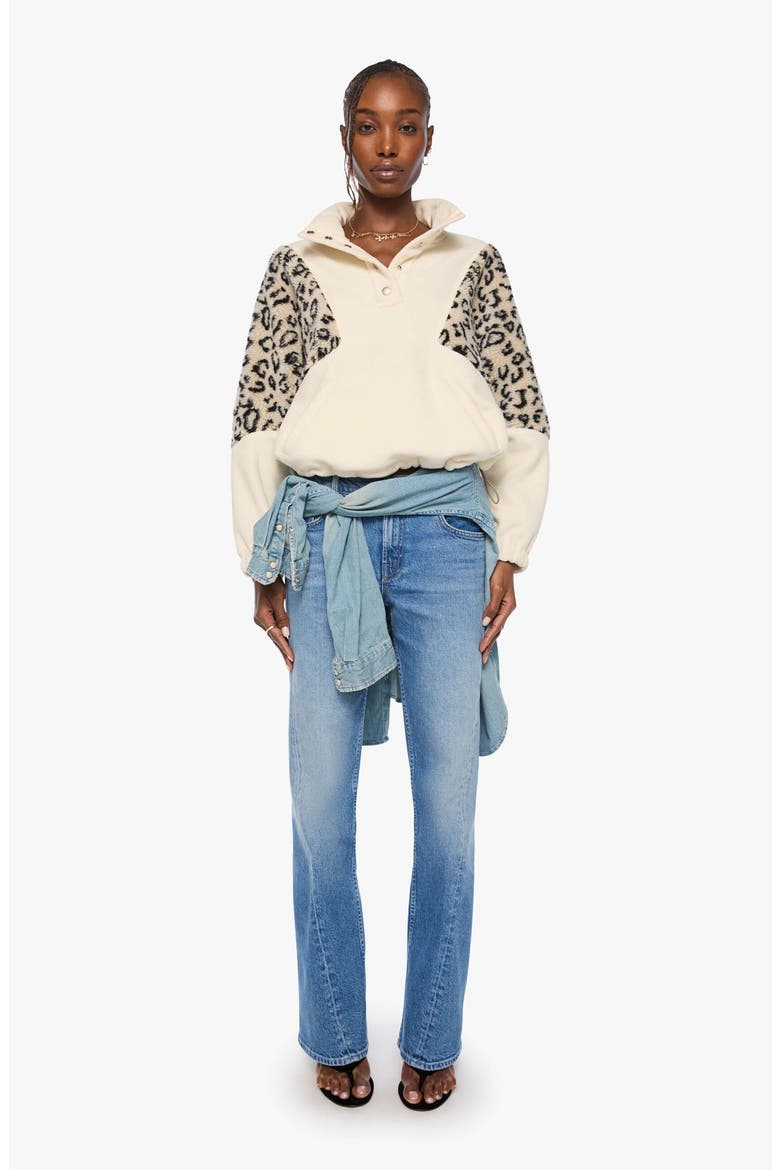 The Funnel Neck Drop Inset Leopard Print Fleece Sweatshirt, Alternate, color, CREAM AND WHITE