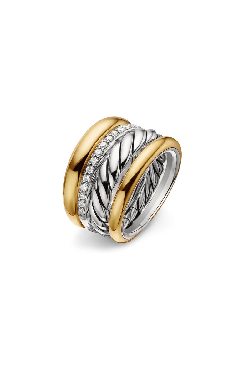 Mercer Mixed Metal & Diamond Stack Ring, Alternate, color, STERLING SILVER/ 18KY GOLD