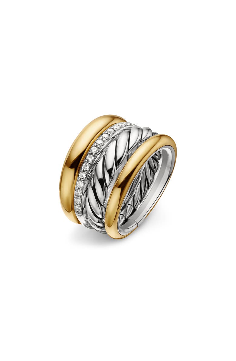 David Yurman Mercer Mixed Metal & Diamond Stack Ring, Alternate, color,