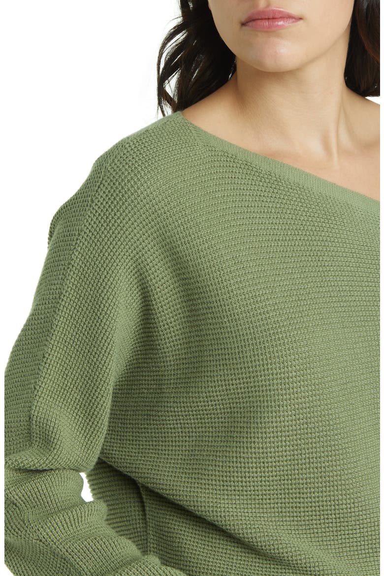 Thermal Knit One-Shoulder Sweater, Alternate, color, OLIVE ACORN