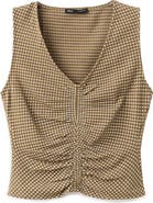 MANGO Micro Check Ruched Cotton Blend Top