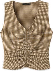 MANGO Micro Check Ruched Cotton Blend Top