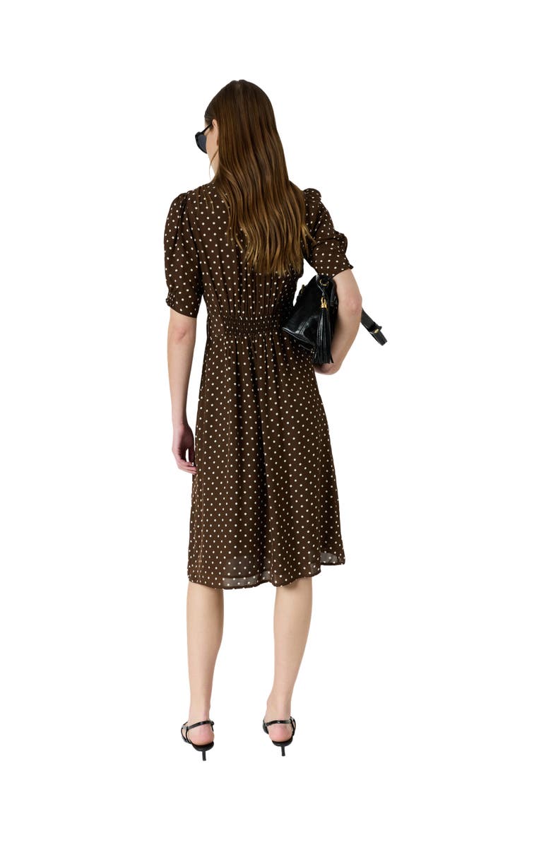 GERARD DAREL Rohya V-Neck Polka Dot Midi Dress, Alternate, color, Brown