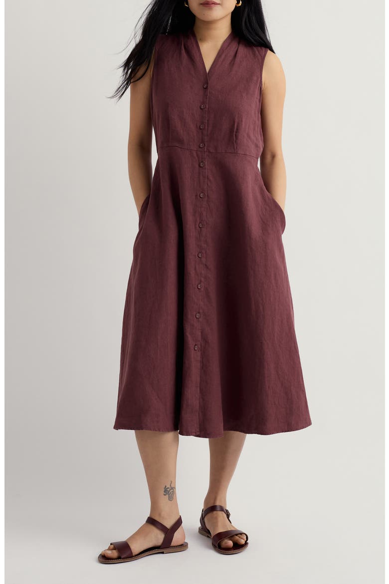 Carved Wood Sleeveless Linen Midi Dress, Main, color, CACAO