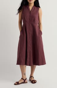 Seasalt Cornwall Carved Wood Sleeveless Linen Midi Dress