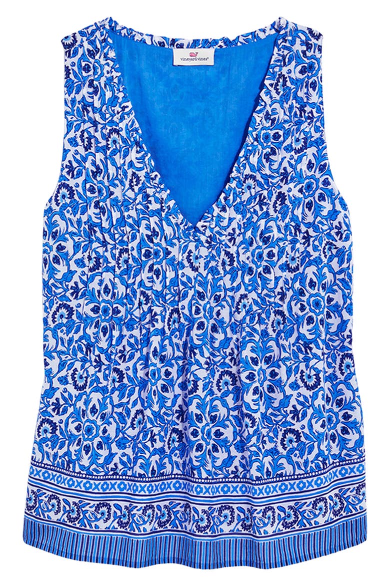 Scarf Print Pintuck Sleeveless Blouse, Main, color, KATAMA TILE - BLUE