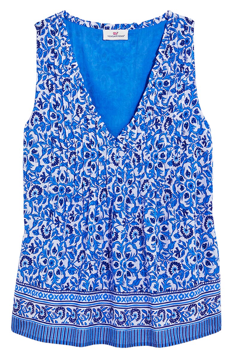 vineyard vines Scarf Print Pintuck Sleeveless Blouse, Main, color, 