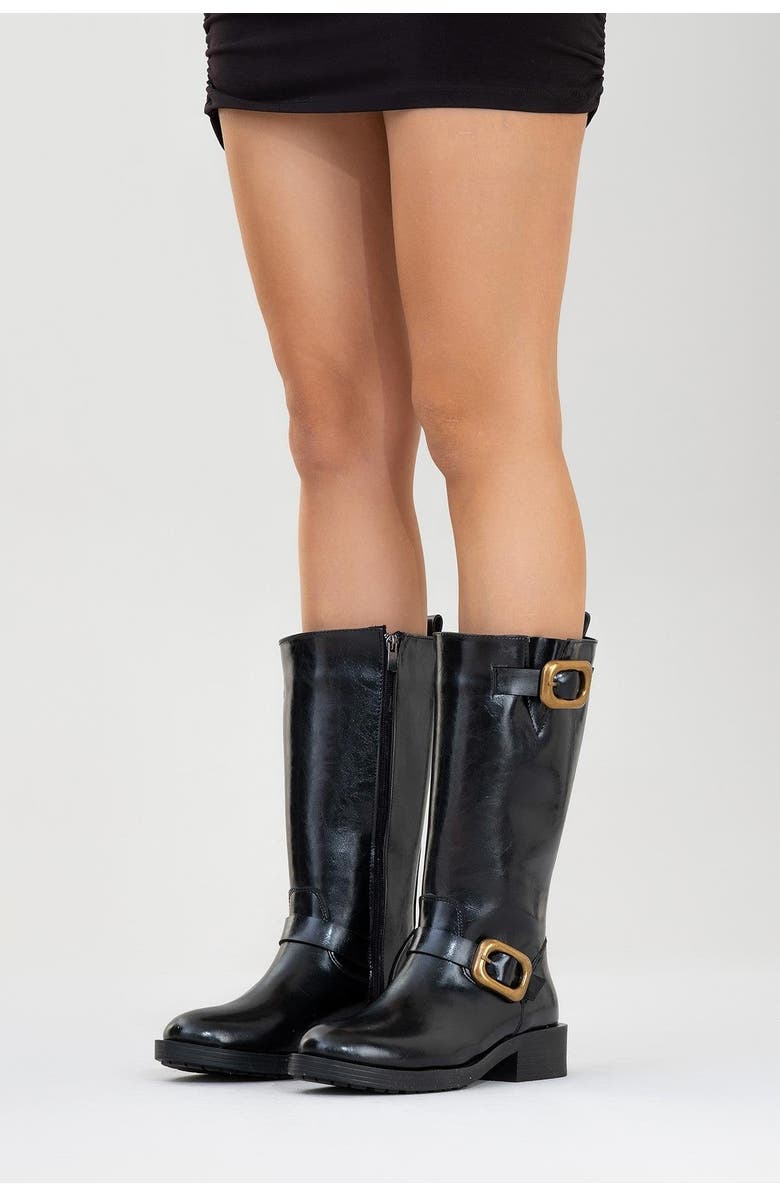 Prologue Shoes Grand Buckled Boot, Alternate, color, Black Faux Leather