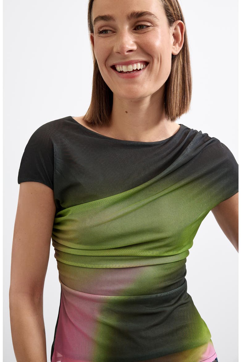 Ruched Mesh Top, Alternate, color, BLACK