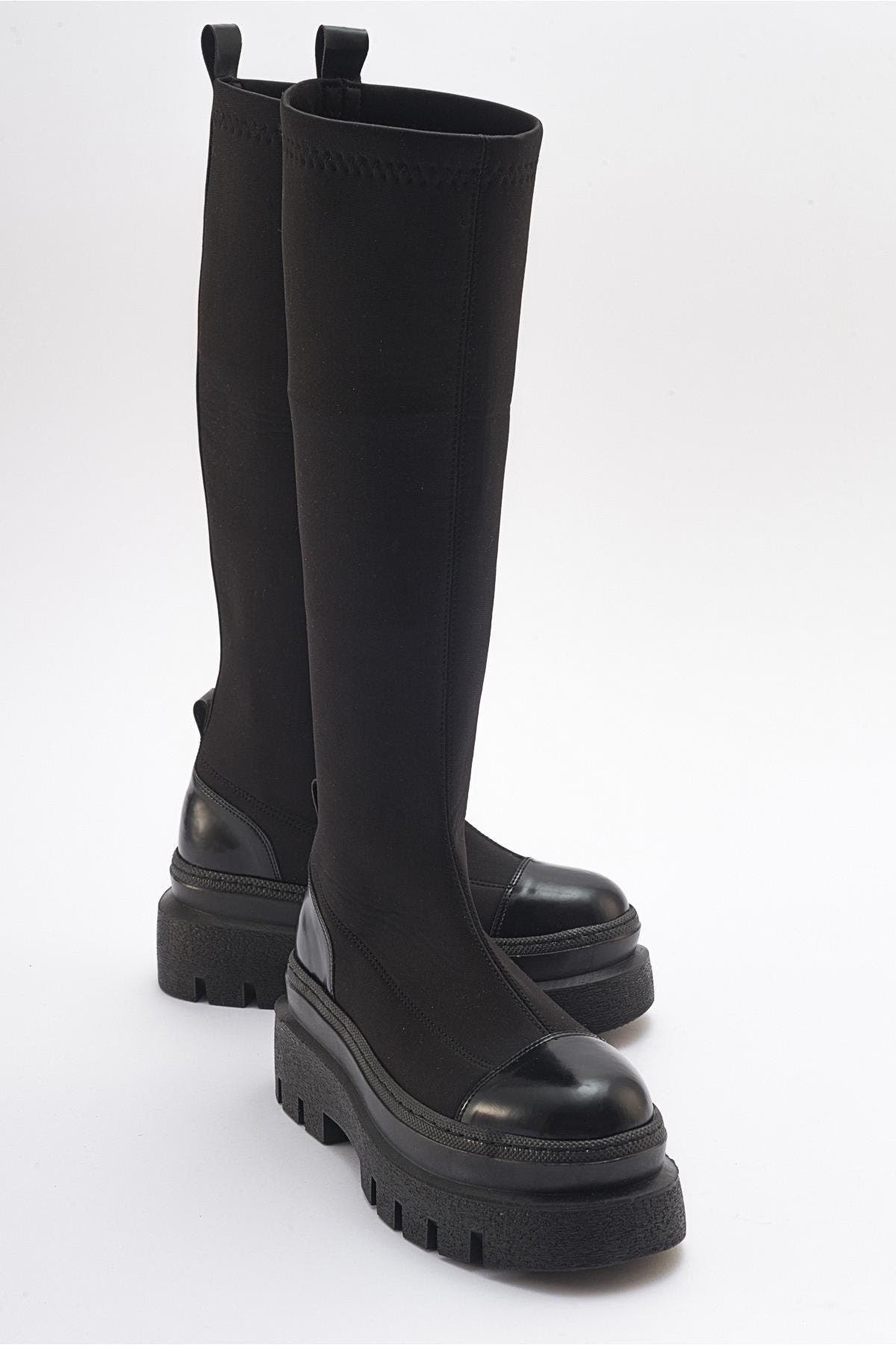 Prologue Shoes Celine Scuba Boot, Alternate, color, Black Faux Leather