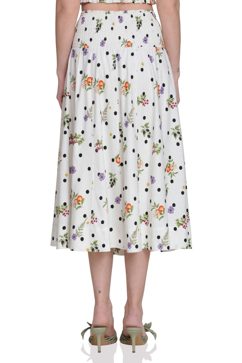 Flower & Polka Dot Smocked Waist Midi Skirt, Alternate, color, CREAM SCATTERED BOTANICAL