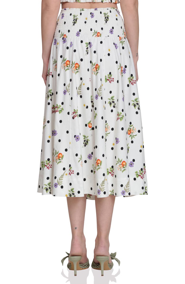 Avec Les Filles Flower & Polka Dot Smocked Waist Midi Skirt, Alternate, color, Cream Scattered Botanical