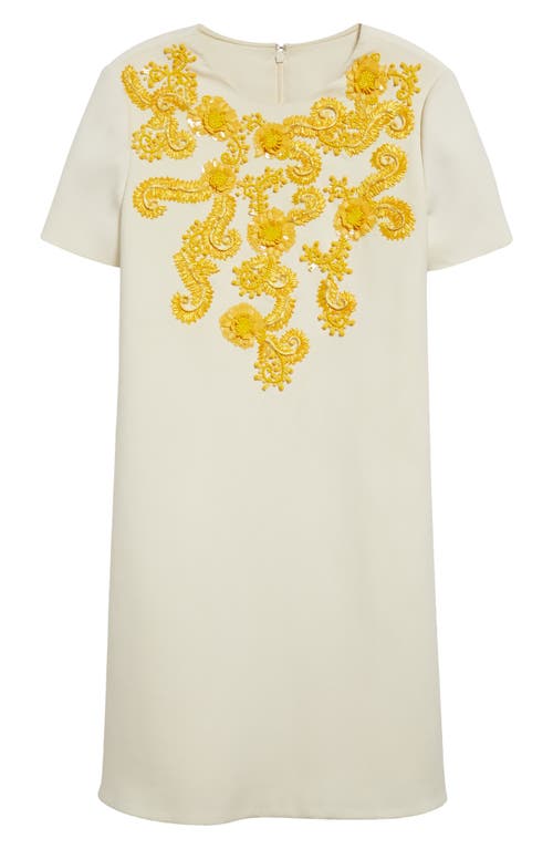 Carolina Herrera Embellished Bodice Stretch Virgin Wool Shift Dress In Ivory Multi