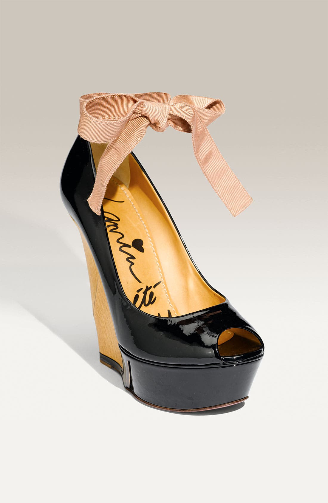 'Puzzle' Peep Toe Wedge Pump, Main, color, BLACK
