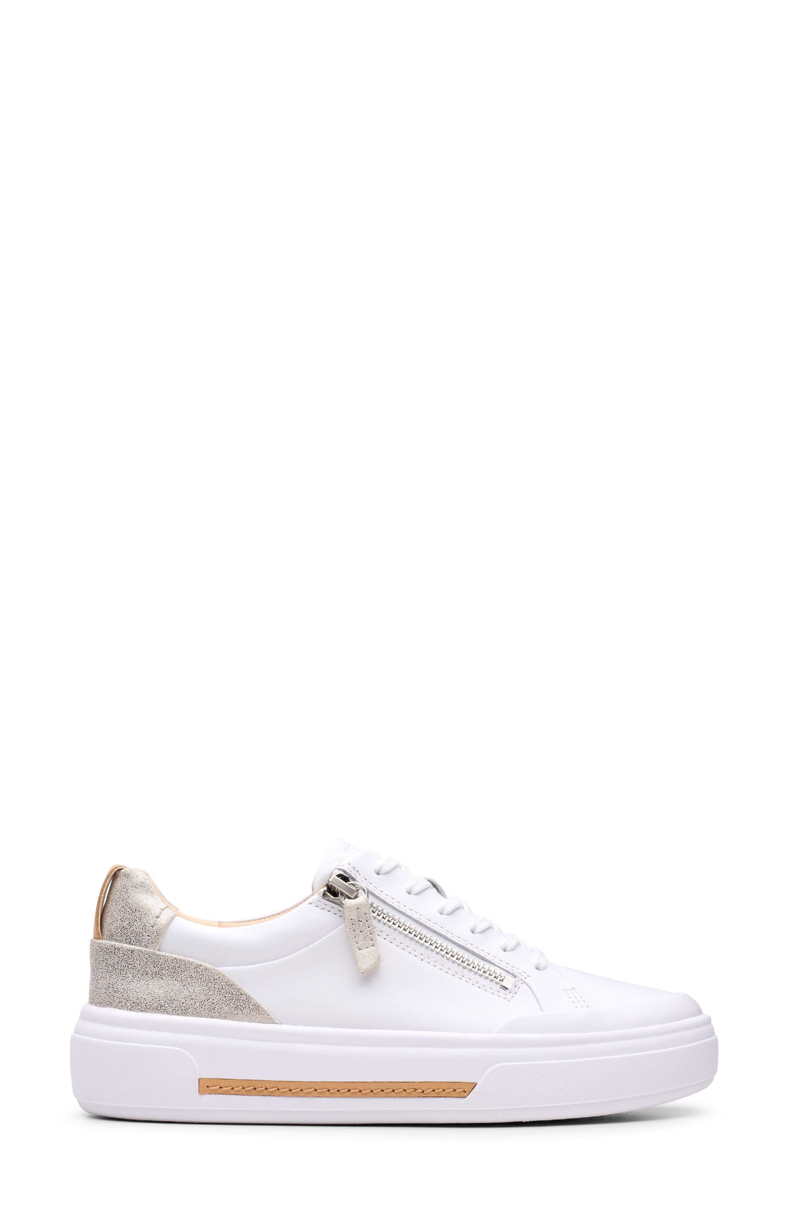 Clarks<sup
®</sup
 Hollyhock Zip Platform Sneaker, Alternate, color, White/ Silver