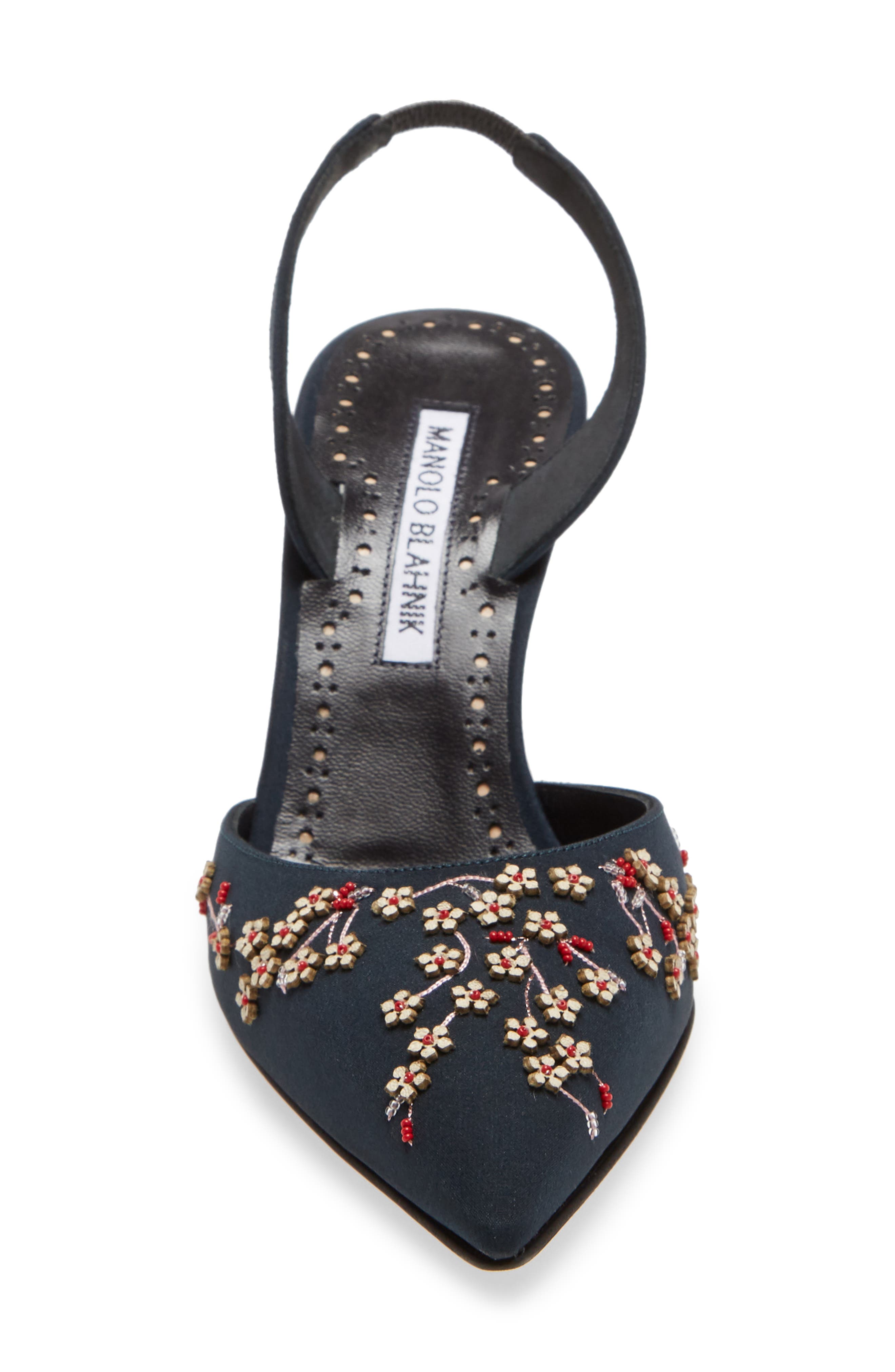 Manolo Blahnik Skyler Floral Embellished Pointed Toe Pump, Alternate, color, 