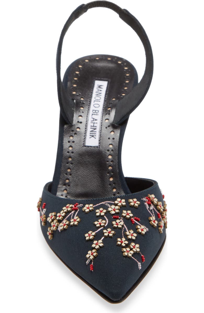 Manolo Blahnik Skyler Floral Embellished Pointed Toe Pump, Alternate, color,