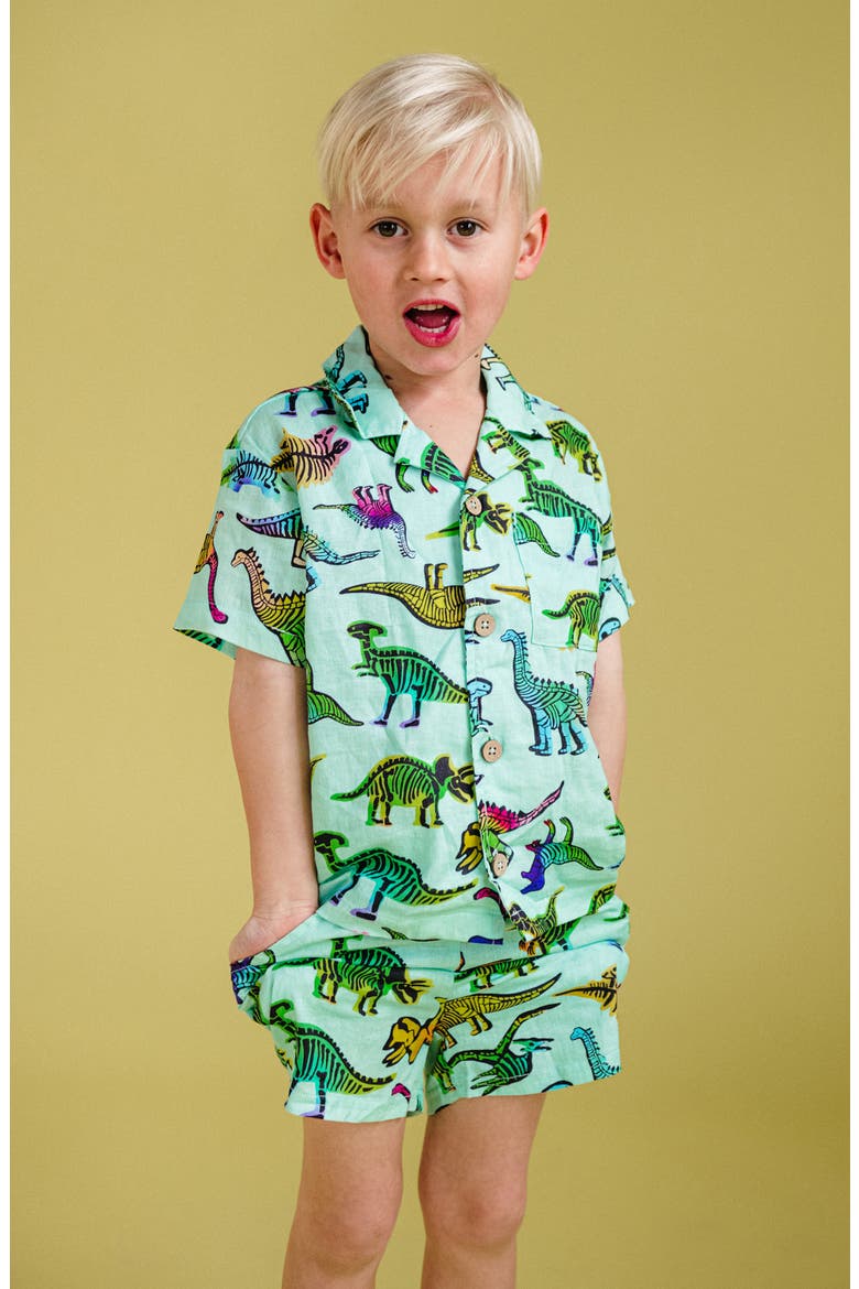 Kids' Dino Print Shirt, Alternate, color, DINO AQUA