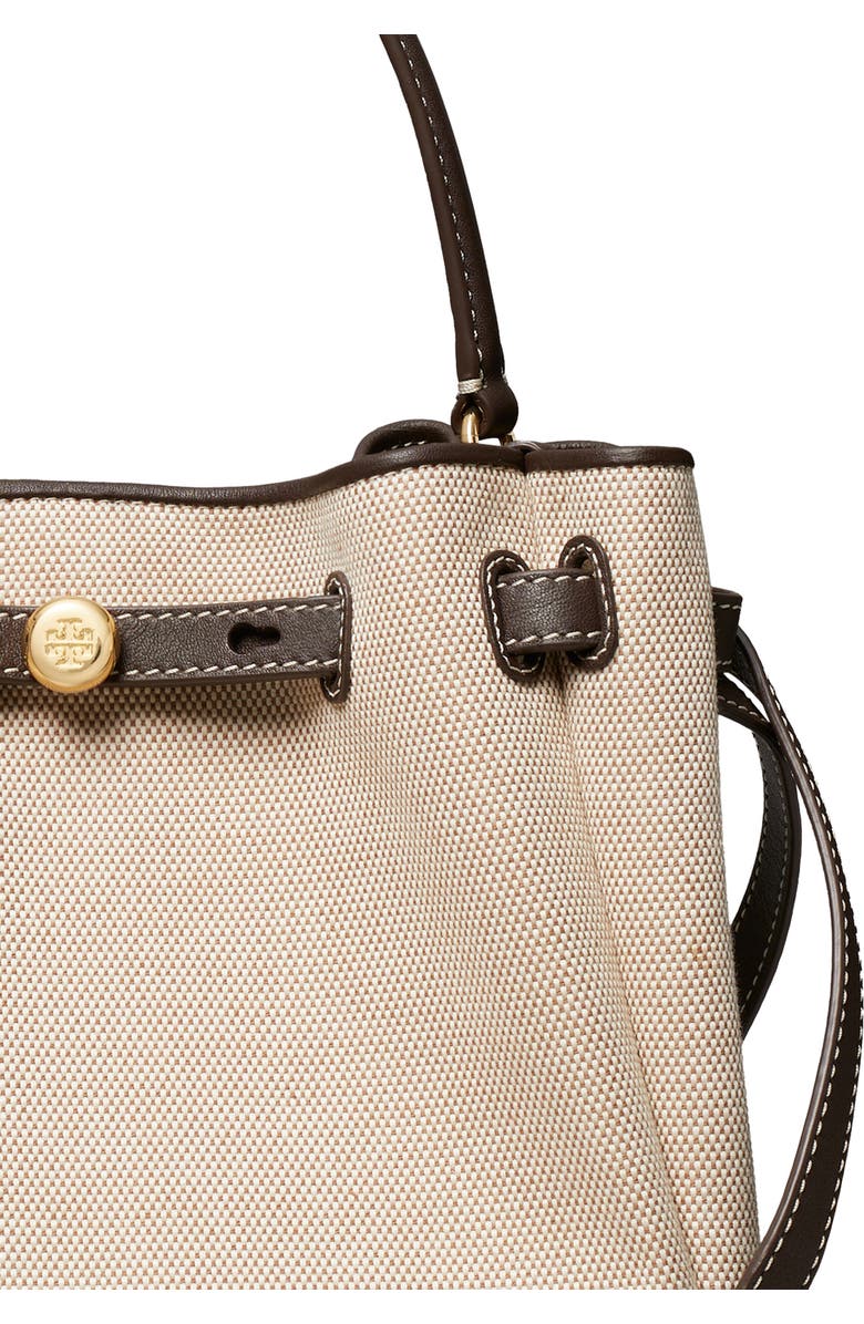 Tory Burch Romy Canvas Bucket Crossbody Bag, Alternate, color, Dusty Almond/ Bianco White