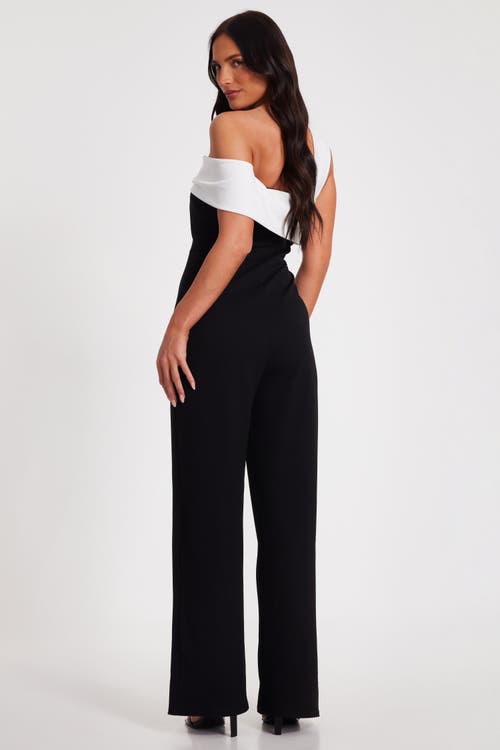 Quiz Scuba Crepe Contrast Bardot Jumpsuit In Black