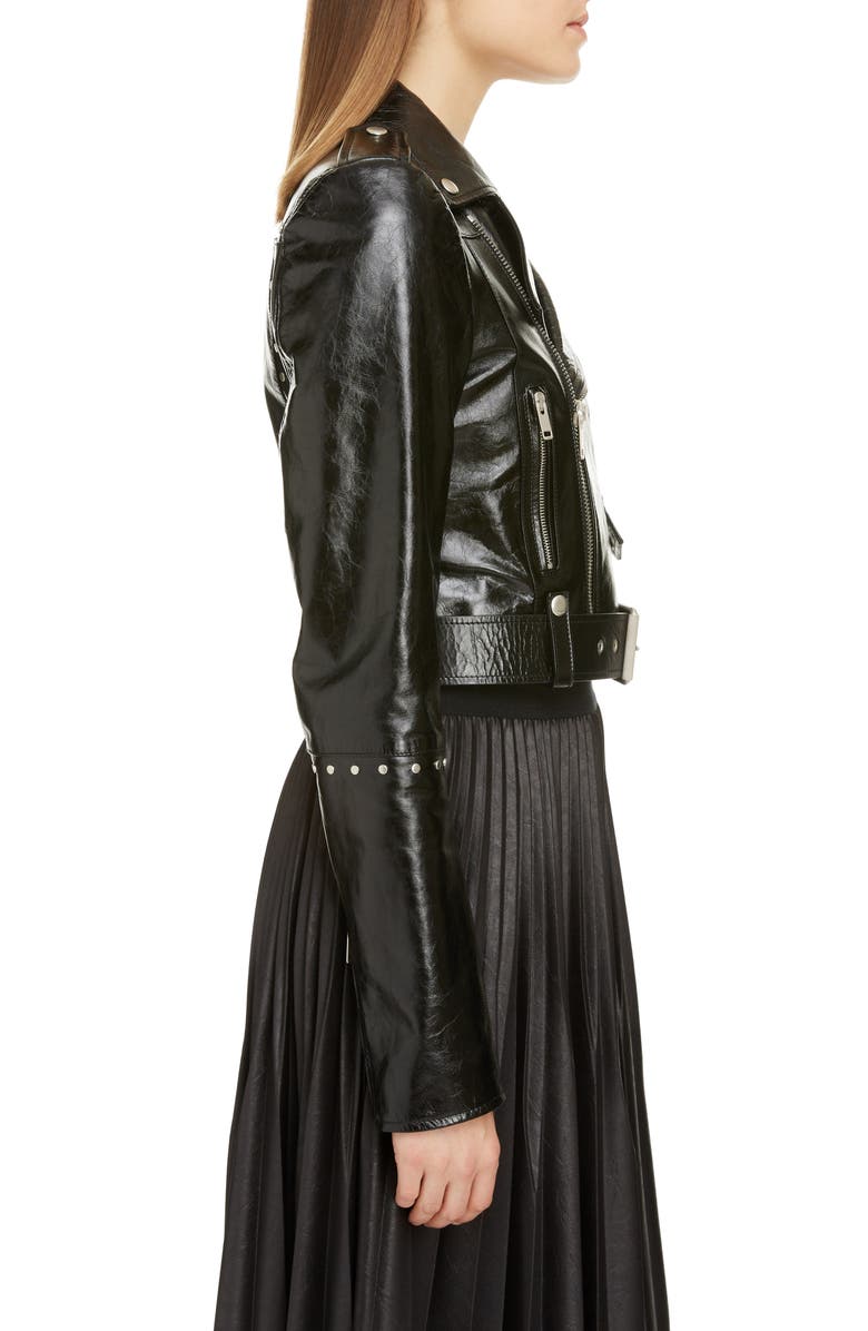 Givenchy Studded Crop Leather Biker Jacket, Alternate, color, 