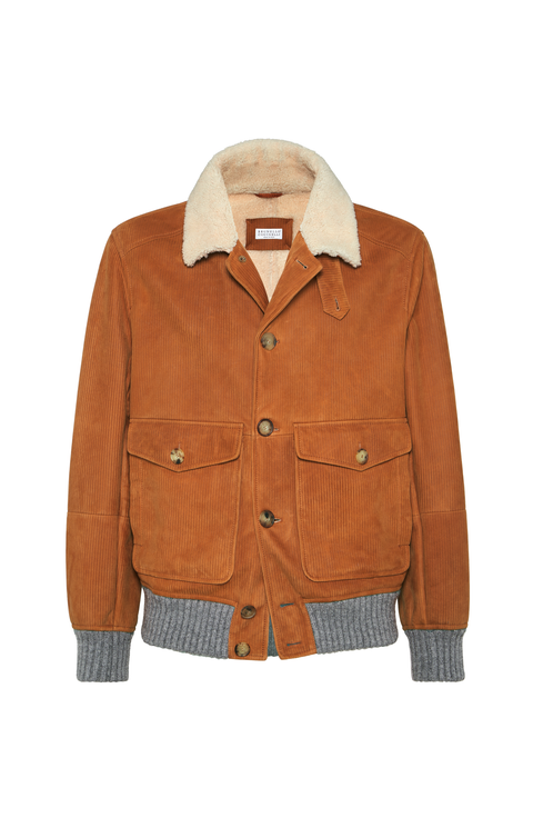 Suede shearling aviator jacket