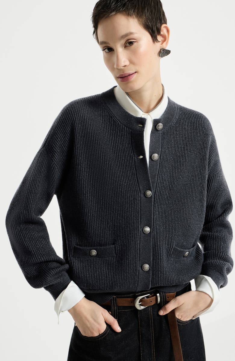 Brunello Cucinelli Sparkling cashmere cardigan, Alternate, color, Blue