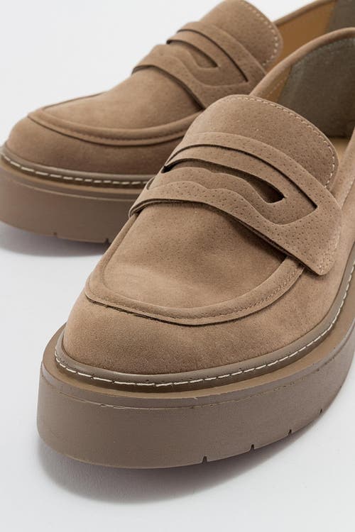Forever & Always Shoes Josie Platform Loafer In Beige Suede Faux Leather
