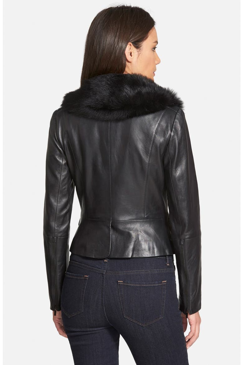 'Brenna' Leather Jacket with Detachable Genuine Toscana Shearling Collar, Alternate, color, BLACK