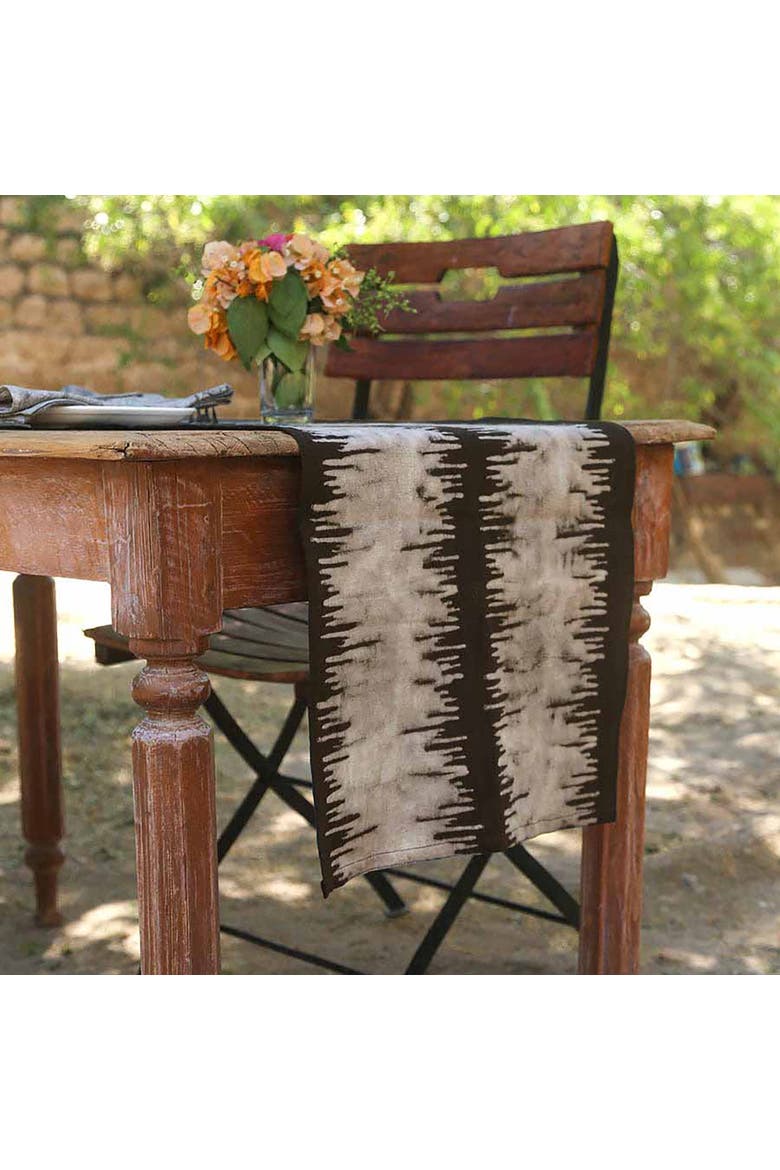 Neutral Block Print Table Runner, Alternate, color, Black