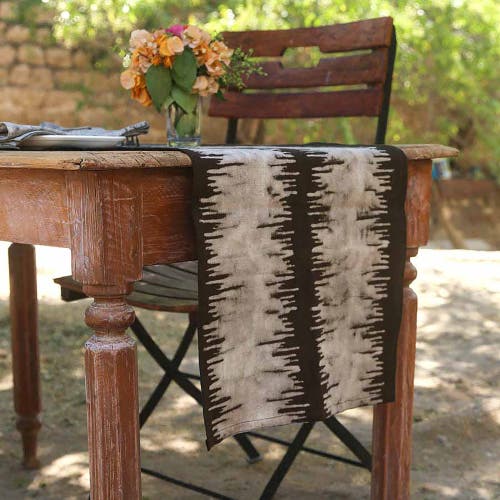 Ichcha Neutral Block Print Table Runner In Black