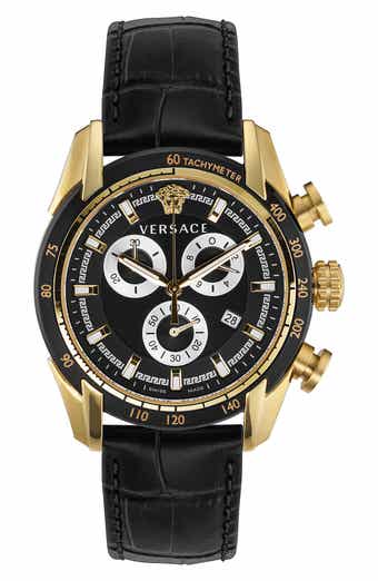 Versace V-Ray Croc Embossed Leather Strap Watch, 44mm