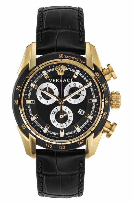 Versace V-Ray Croc Embossed Leather Strap Watch, 44mm