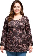24seven Comfort Apparel Plus Size Floral Print Long Sleeve Tunic Top