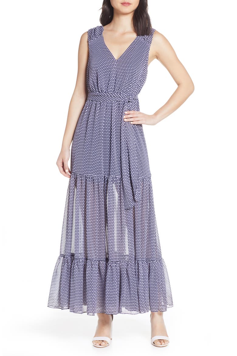 Polka Dot Maxi Dress, Main, color, NAVY/ BLUSH