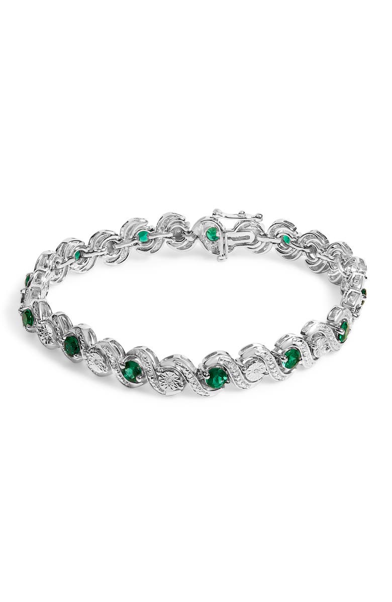 Haus of Brilliance .925 Sterling Silver Created Emerald and Diamond Twist S Link Bracelet, Main, color, White