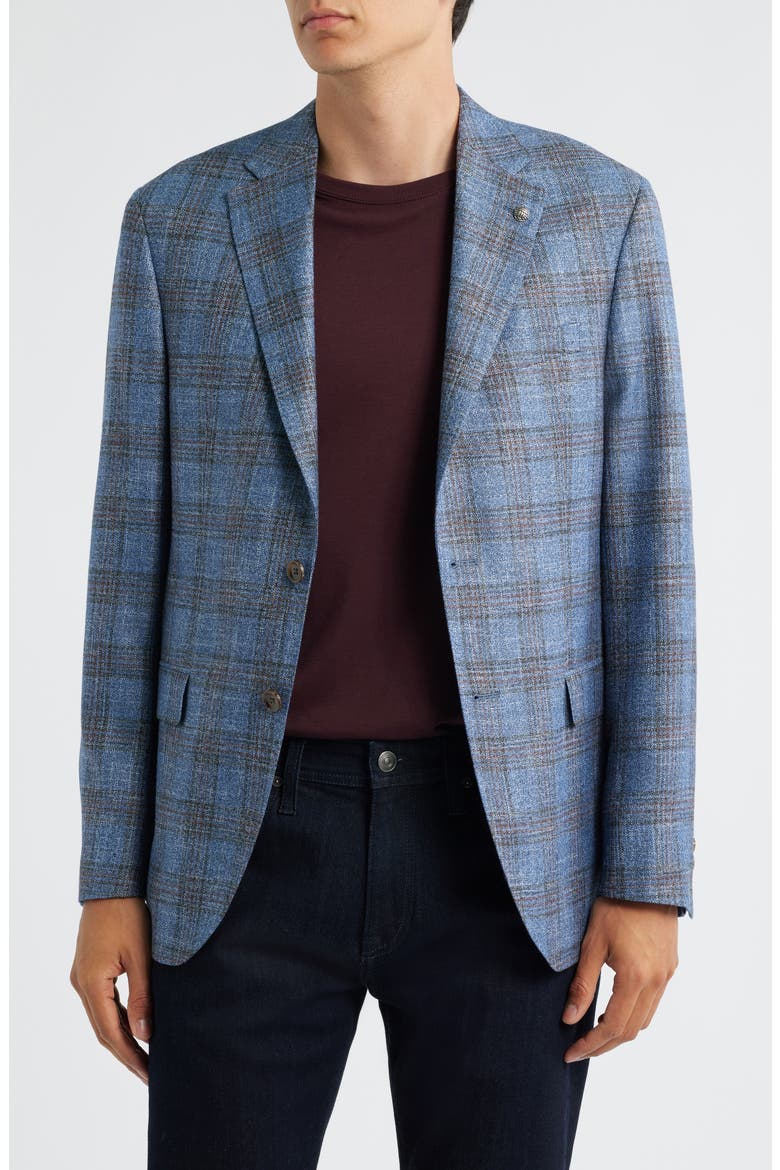 Midland Contemporary Fit Marled Plaid Wool Blend Sport Coat, Main, color, LIGHT BLUE