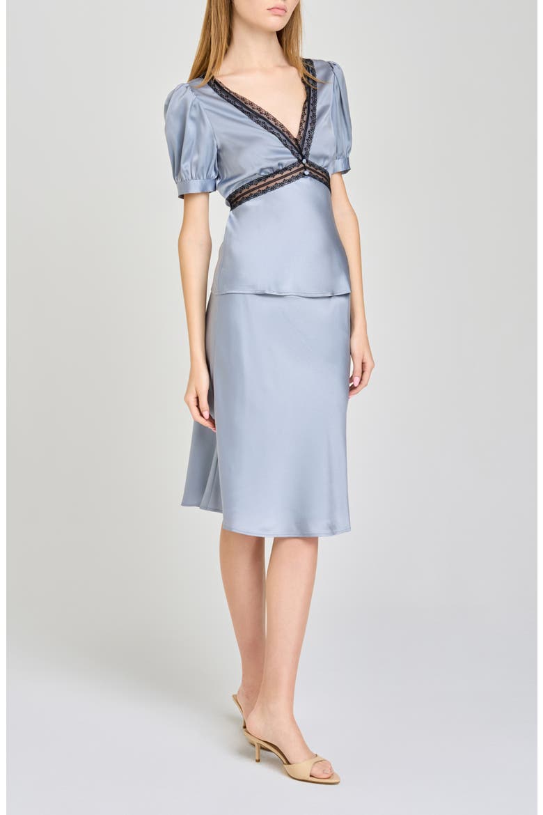 Felicity Lace Trim V-Neck Satin Top, Alternate, color, SLATE