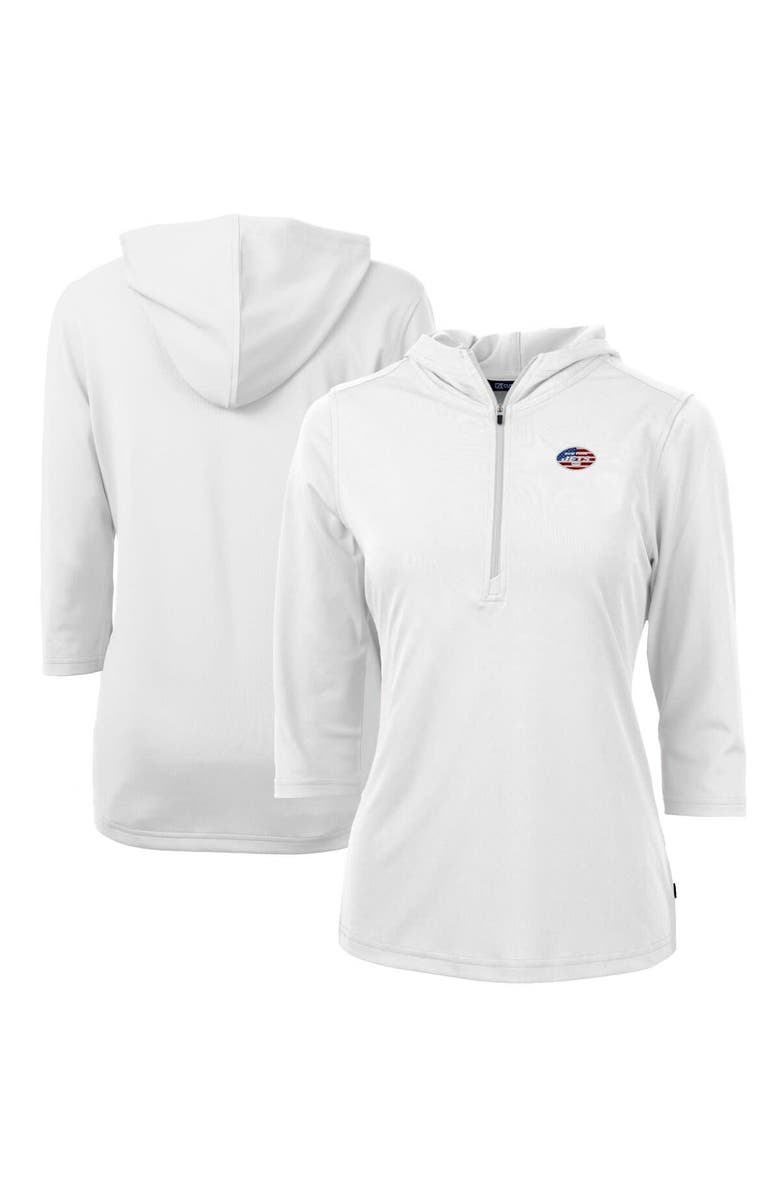 Cutter & Buck Women's Cutter & Buck White New York Jets Virtue Eco Pique 3/4 Sleeve Half-Zip Pullover Hoodie, Main, color, 
