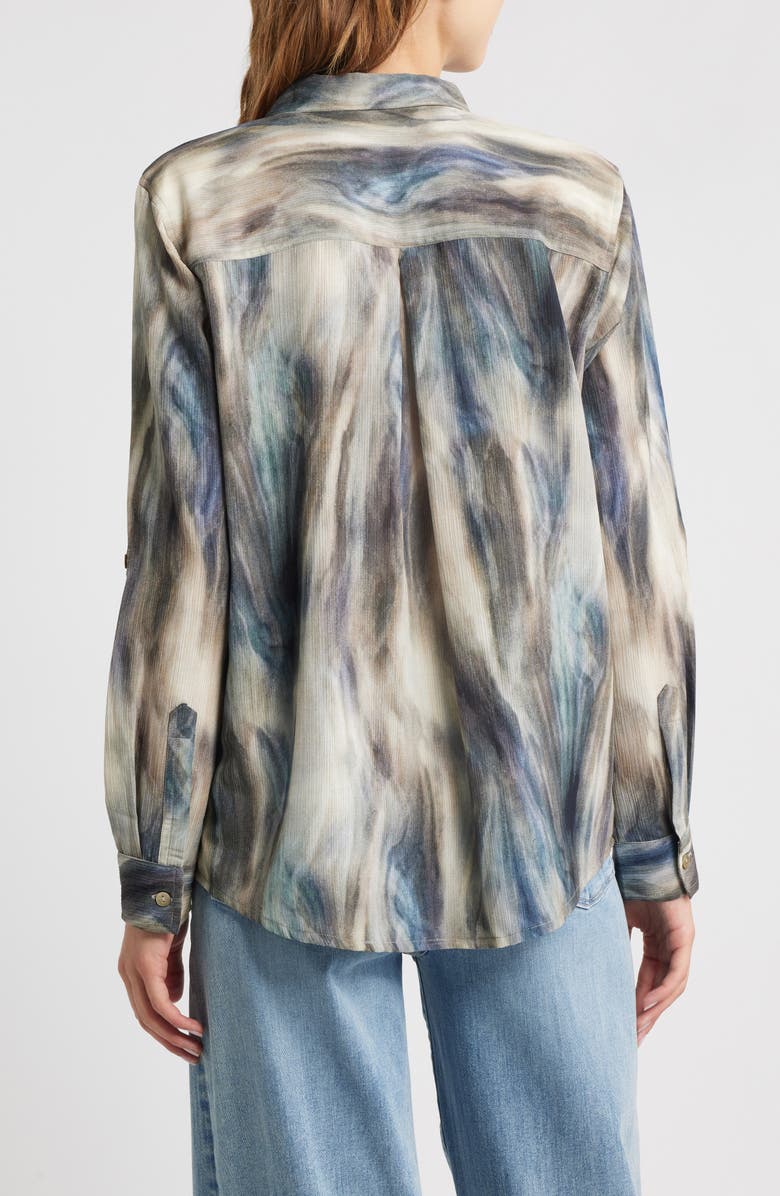 APNY Print Roll Tab Sleeve Chiffon Button-Up Shirt, Alternate, color, Brown Multi