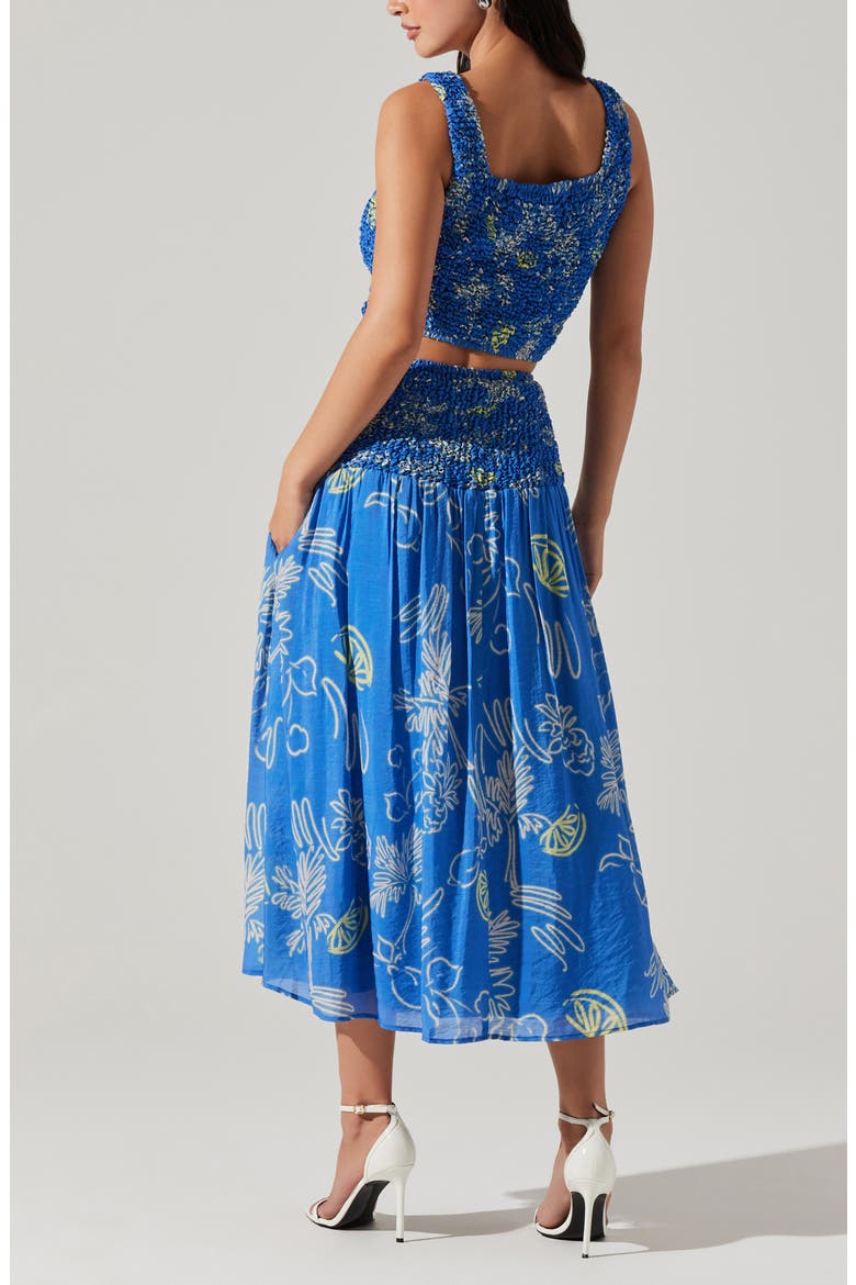 Tropical Print A-Line Skirt, Alternate, color, BLUE LEMON