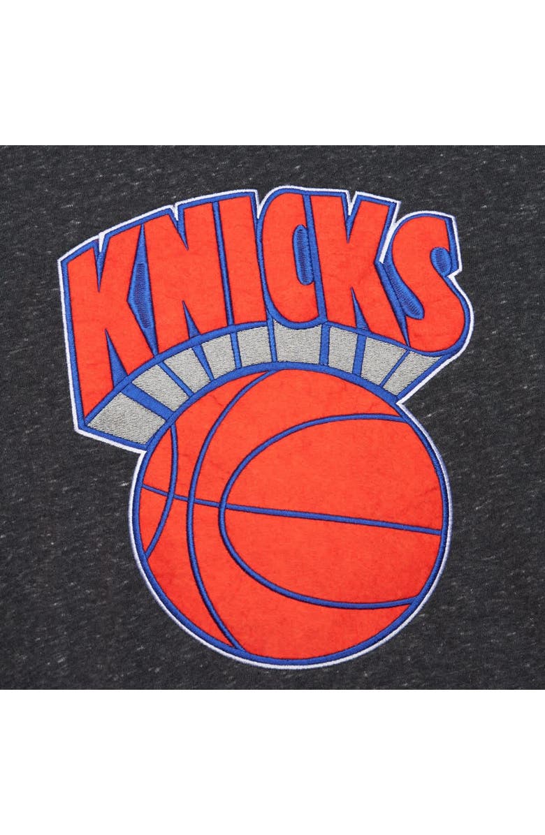 Mitchell & Ness Men's Black New York Knicks Hardwood Classics Blackout Collection Snow Washed Pullover Sweatshirt, Alternate, color, Black