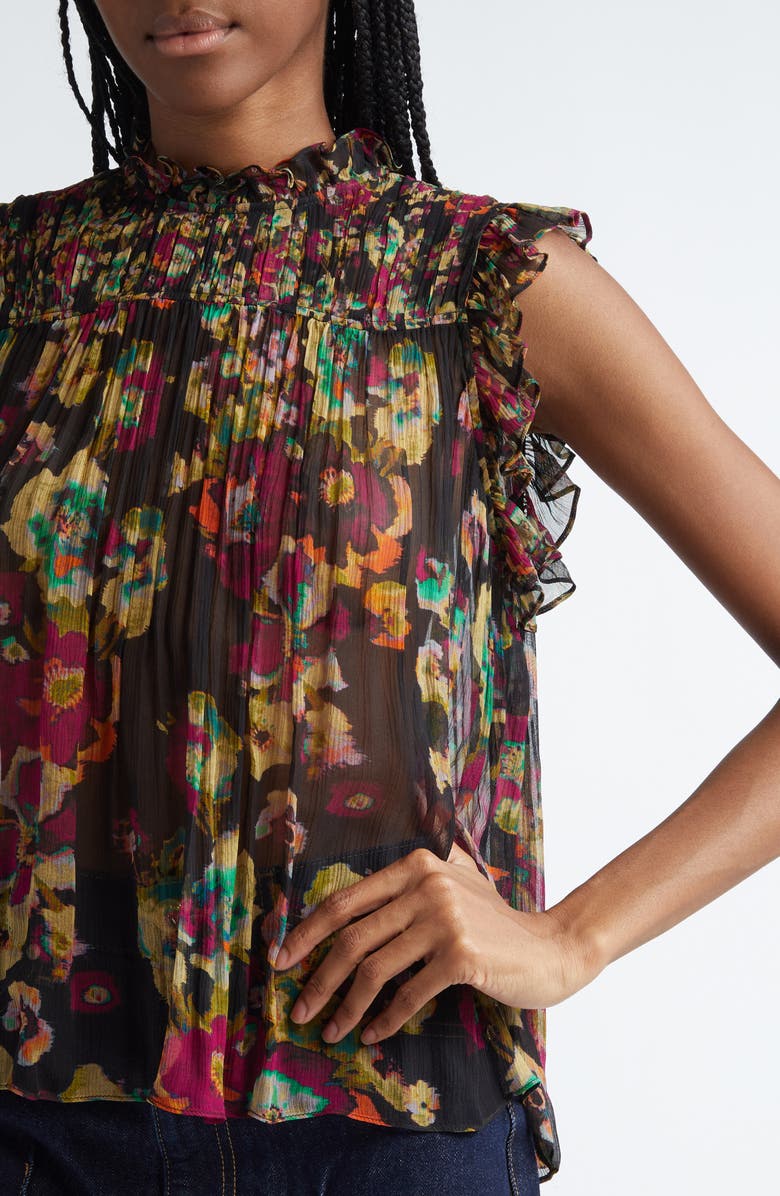 Ulla Johnson Georgina Floral Sleeveless Plissé Silk Top, Alternate, color,
