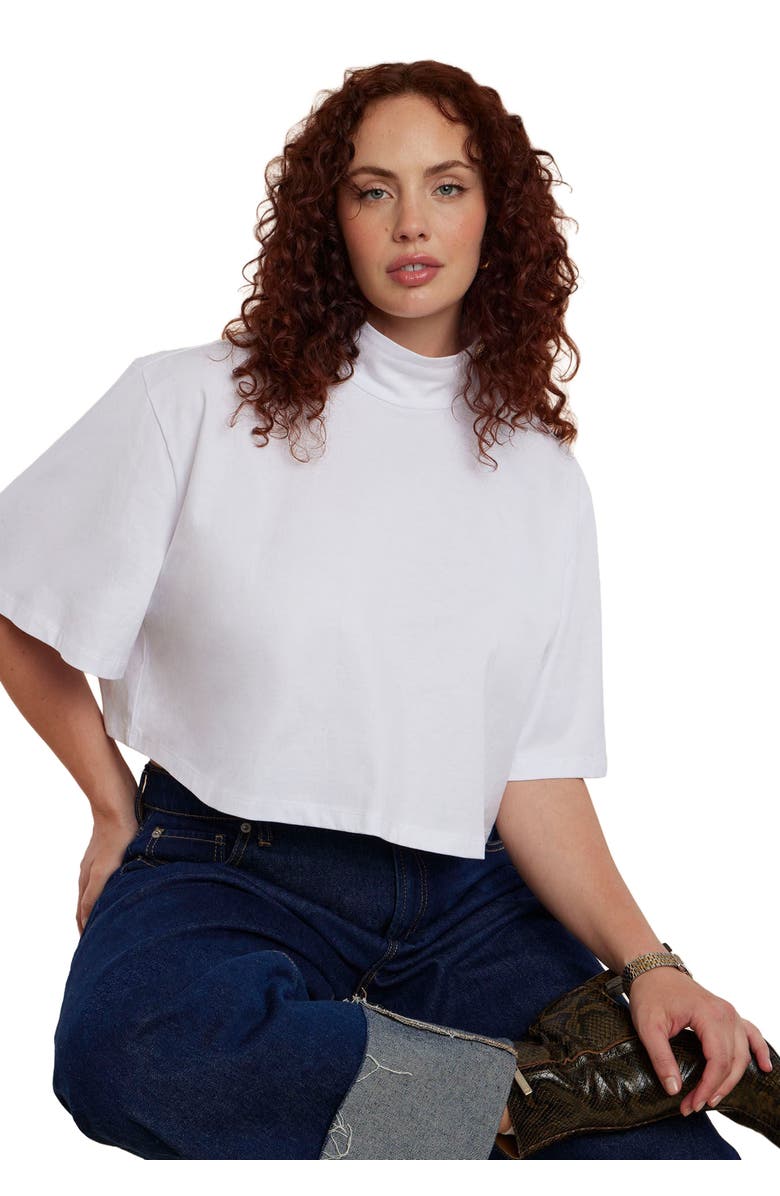 ELOQUII Mock Neck Crop Tee, Main, color, Optic White